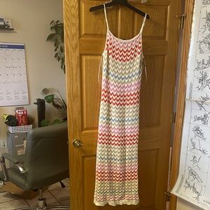 Rachel Zoe Chevron Maxi Dress in Pink, Coral, Cream & Blue